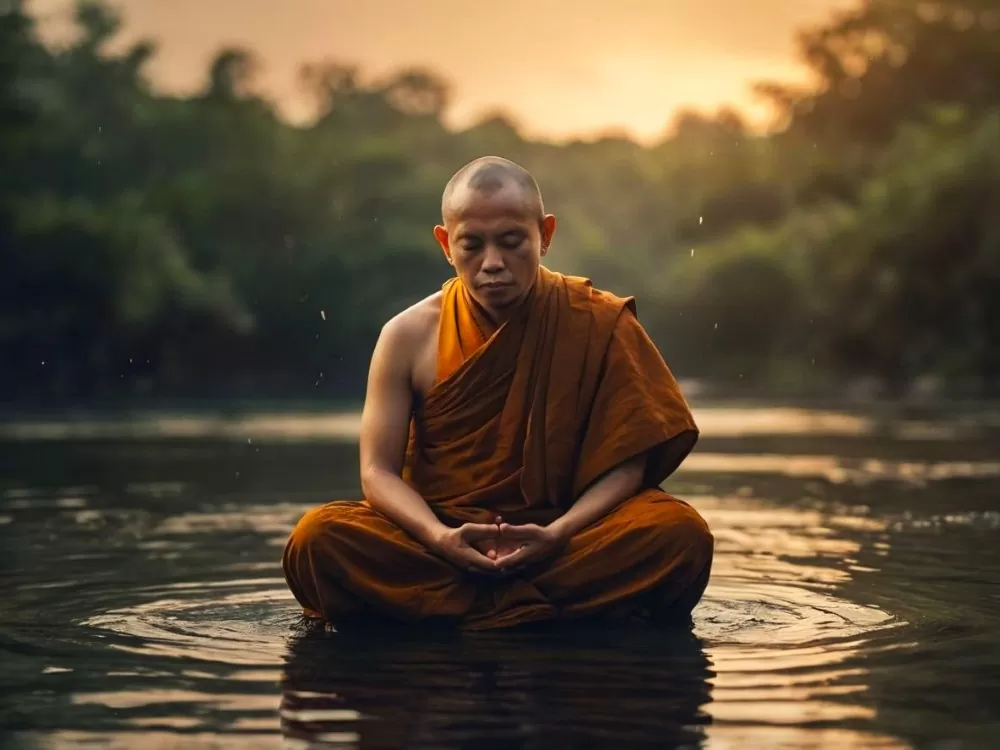 warm lighting image of a monk created by ai