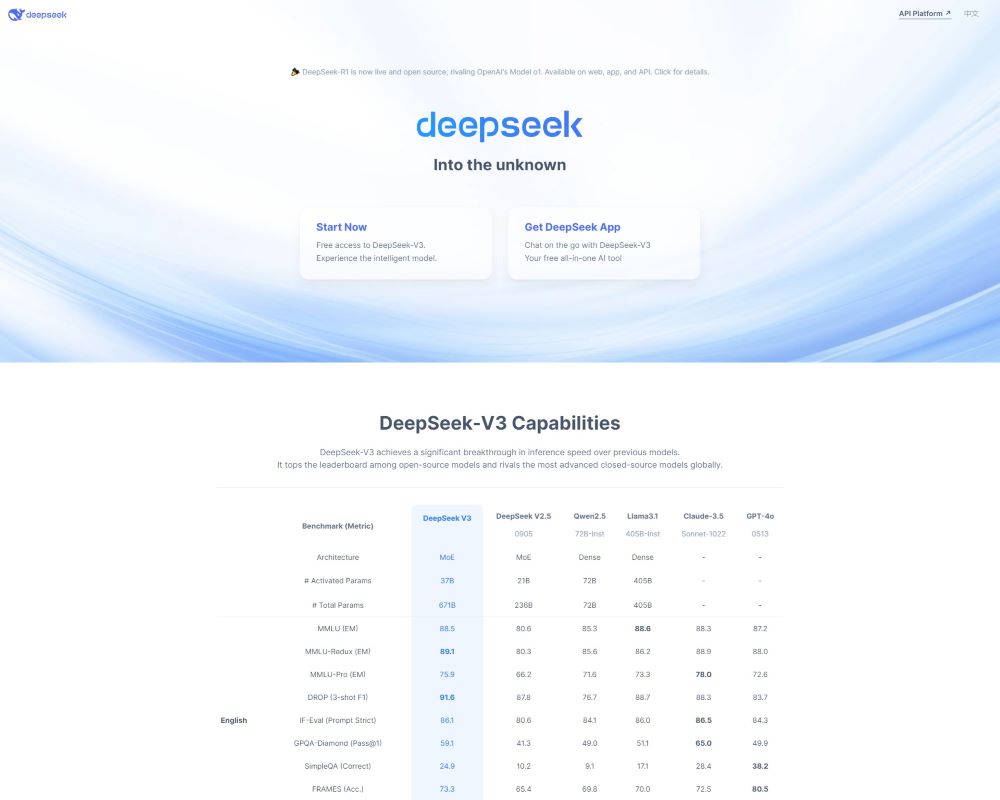Deepseek ai landing page