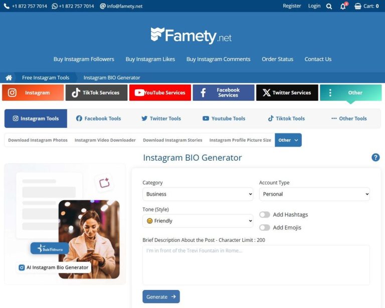 Famety Instagram BIO generator - Ai Tool Details & Features