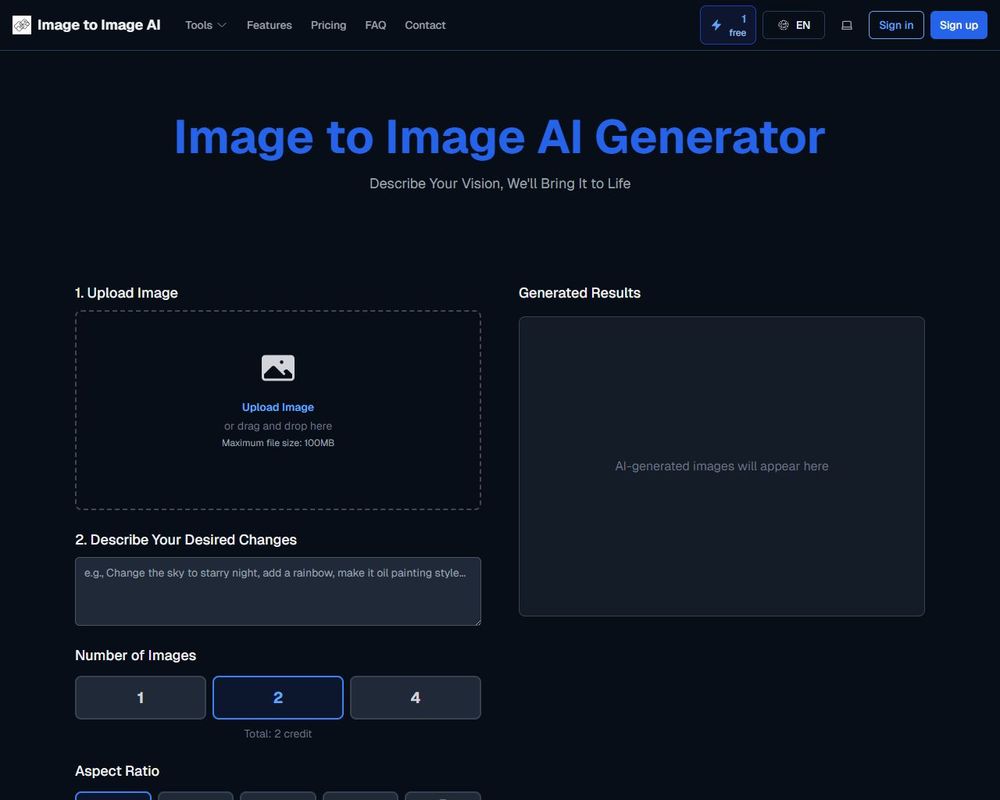 ImageToImageAI website screenshot
