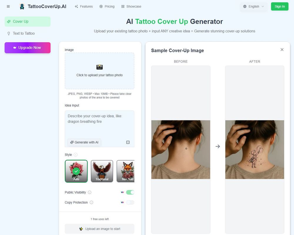 Tattoo Coverup AI website