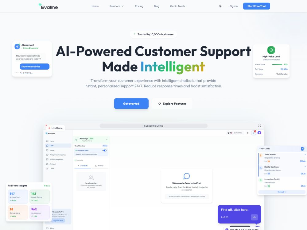 evaline app website screenshot